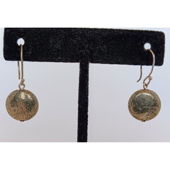 Vintage Sterling Silver 925 Natural Pyrite Round Drop/Dangle Earrings 1.25 in - Picture 1 of 10